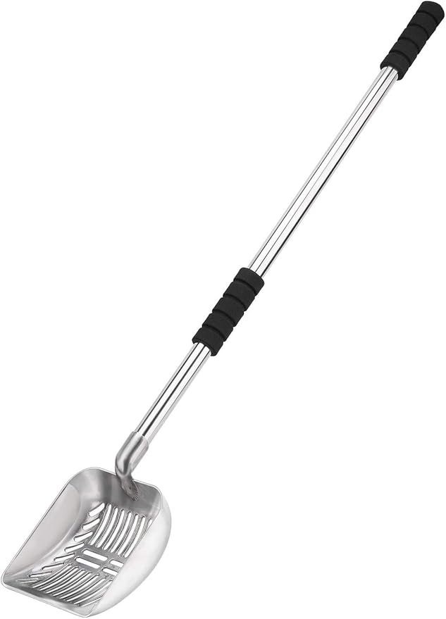 Yangbaga Metal Cat Litter Scoop with Deep Shovel&Long Handle,Detachable Stainless Steel Non-Stick Litter Sifter with Foam Padded Grip, No Bending Back Heavy Duty Cat Litter Scooper