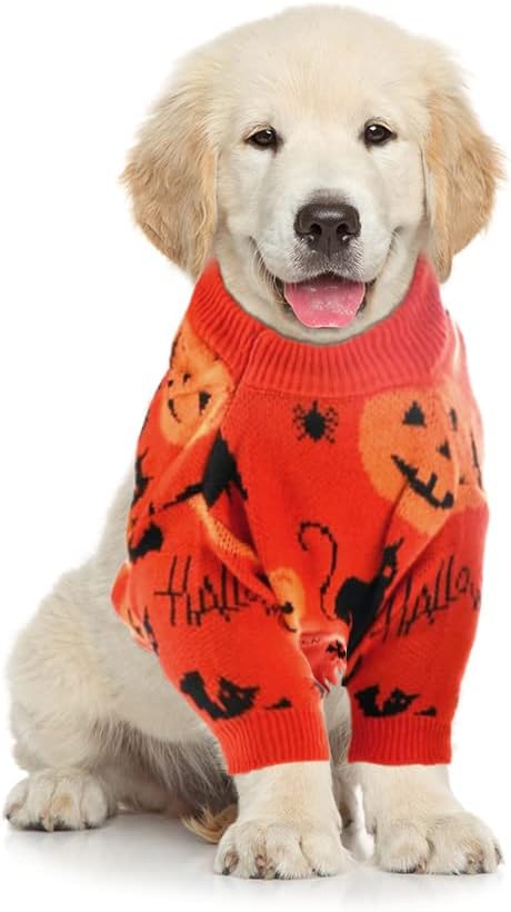 NACOCO Dog Halloween Pumpkin Sweater Pet Clothes Cat Knitwear Apparel Holiday Party Halloween Warm Puppy Clothes Kitty Clothes(L)