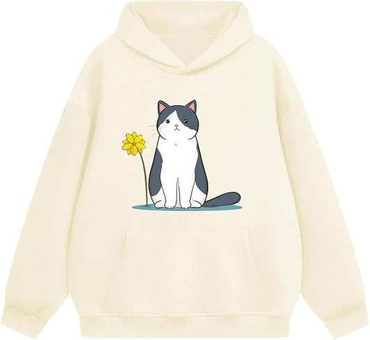 Oversized Hoodies for Women 2025 Trendy Cute Dog Cat Print Sweatshirts Hooded Pullover Tops with Kangaroo Pocket