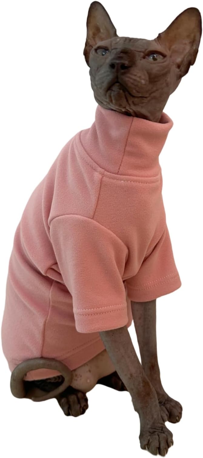 Sphynx Cats Solid Warm Fleece Shirt Cat Turtleneck Undershirt Thermal Hairless Cat Clothes for Sphynx, Devon, Cornish Cat Clothes and Small Kitten and Dogs (Pink, X-Large)