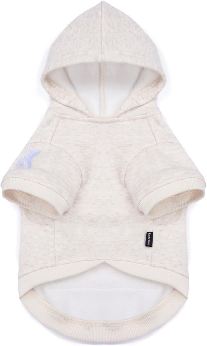 Koneseve Dog Hoodie Fleece, Cat Sweater Warm with Pocket - Soft Clothes for Daily Wear, Basic Hooded Sweatshirts, Winter Coat Clothing, Comfort Tee Shirt Fit for All Breeds Pet - Beige - XL