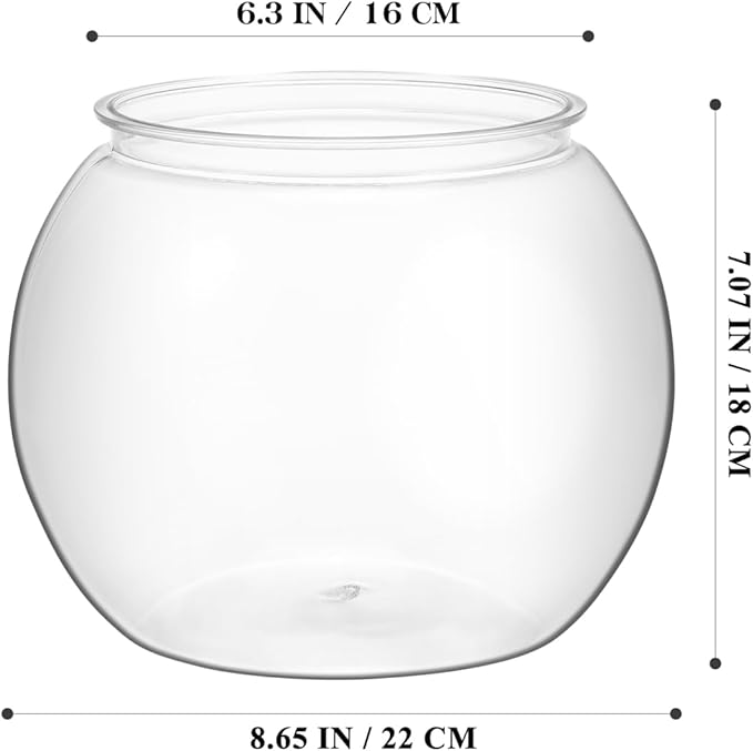 POPETPOP Plastic Aquarium Betta Fish Tank: Large Clear Fishbowl Goldfish Bowl - Tank Vase Pot Clear Bubble Planter with Break Resistant for Home décor Wedding Event Party 8.67 x 6.89 Inches