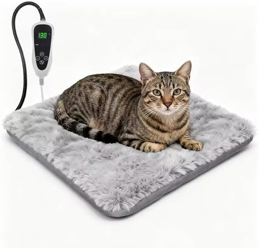 Cat Heating Pad 18x18 in with Smart Thermostat Switch and Power Line Protection Tube,Obtained MET and UL Dual Certification,Waterproof Pet Heating Pad for Cats, with Long Velvet Cloth Cover