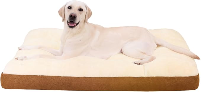 Washable Dog Bed for Extra Large Dogs, XXL Crate Bed Plush Pet Kennel Pad with Non-Slip Bottom, Pet Sleeping Mat, 47x29 Inch, Khaki