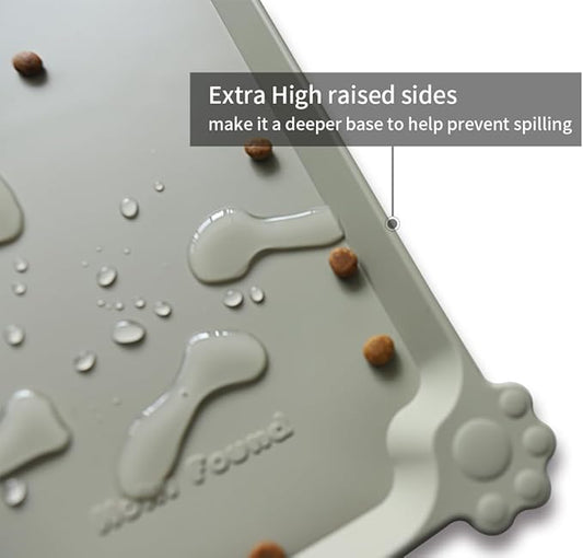Hoki Found Silicone Pet Food Tray - Non Slip Pet Dog Cat Bowl Placemat - Feeding Mat - Waterproof Dog Cat Food Mats - For Carpet - Cream Green