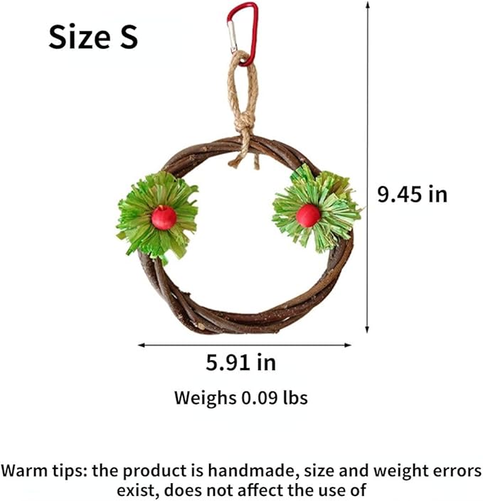 Bird Swing Branch Rings Swing Bird Toy Birdcage Hanging Corn Husk Perch Toy Cage Accessories for Lovebird Budgies Chewable Toy Parrot Pecking Toy (S)