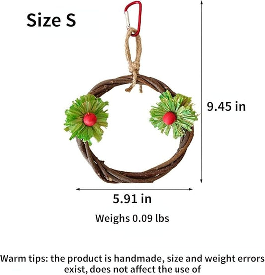 Bird Swing Branch Rings Swing Bird Toy Birdcage Hanging Corn Husk Perch Toy Cage Accessories for Lovebird Budgies Chewable Toy Parrot Pecking Toy (S)