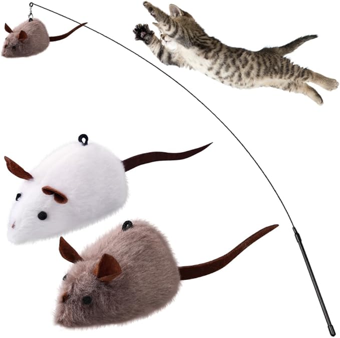PAZ'S GIFT Cat Wand Toys, 2Piece Catnip Wiggle Sounding Toys, Soft and Durable, Interactive cat Kick Toy for Indoor Play Cats and mice