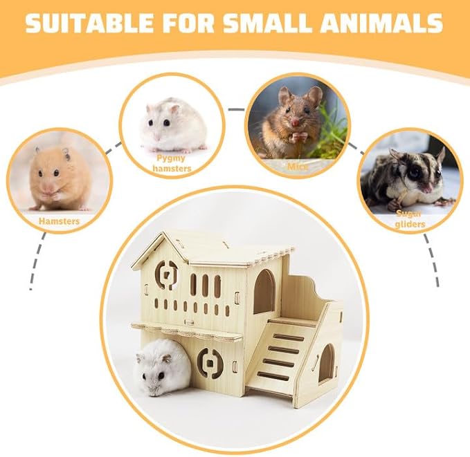 Hamster House - Double-Decker Hut With Slide, Guinea Pig Castle, Small Animal Habitat Decor, Cage Accessories
