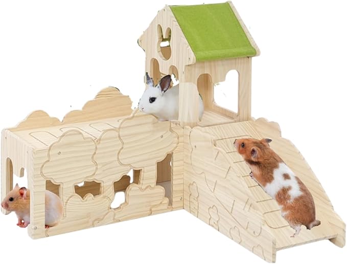 Wooden Guinea Pig Hideout, Bunny Houses and Hideouts Climbing Toys, Hamster Maze, Small Animal Accessories for Rabbit, Chinchilla, Rat, Mice, Gerbil (Combinations 8)