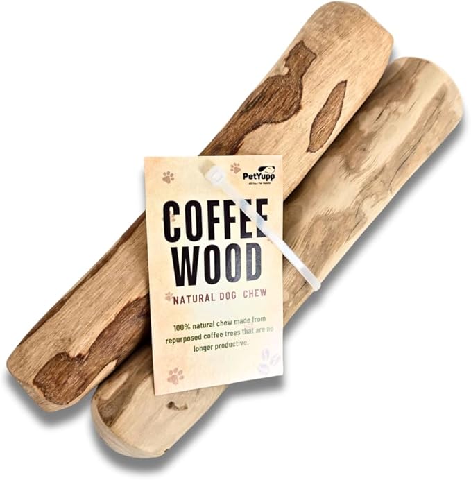 Natural Coffee Wood Dog Chew Large, 2 Count - Promotes Dental Health, Reduces Tartar & Chewing Exercise for Aggressive Chewers, Small, Medium & Large Dogs - Safe Chew Toy for Puppy