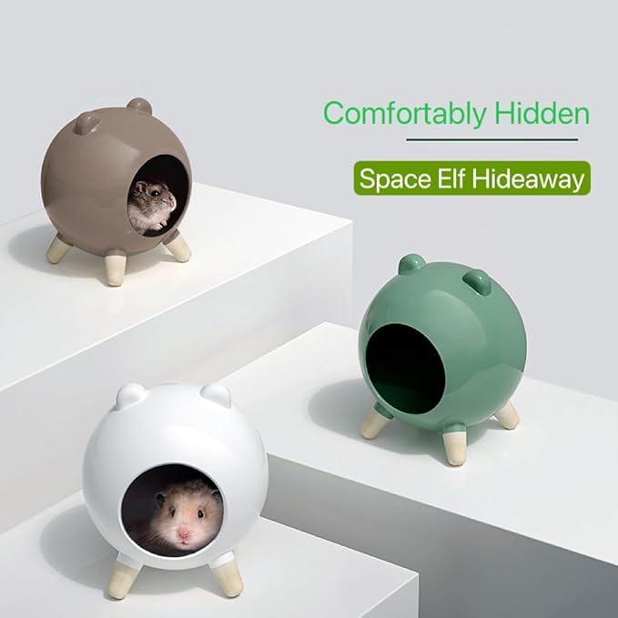 TUTU&LELE Hamster Hideout, Tiny House Hideout and Habitat, Space Elf Hiding Nest, Durable Hamster Bed with Round Thick Plush Pads, for Mice, Gerbils,Hamsters to Play, Sleep and Rest (Brown)