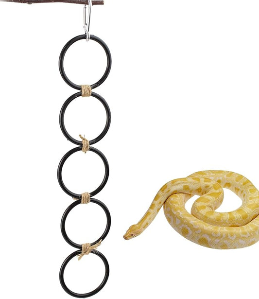 Ball Python Tank Accessories, Snake Climbing 5-Rings Enrichment Toy, Corn Snake Enclosure Accessories for Terrarium, Hanging Small Animal Activity Training Toy Reptile Swinging Habitat Decor