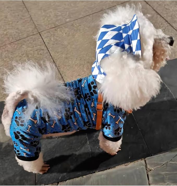 PET SHOW 4 Pack Small Dog Pajamas Paw Bone Patterns Cute Clothes for Medium Dogs Soft Fleece Stretchy PJs 4 Legged Jumpsuit Puppy Cats Onesies Outfits with Sleeve Dachshund Doggies Girl Boy (X-Large)