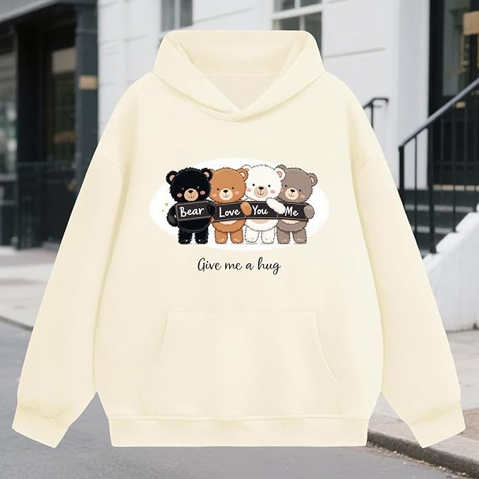 Oversized Hoodies for Women 2025 Trendy Cute Dog Cat Print Sweatshirts Hooded Pullover Tops with Kangaroo Pocket