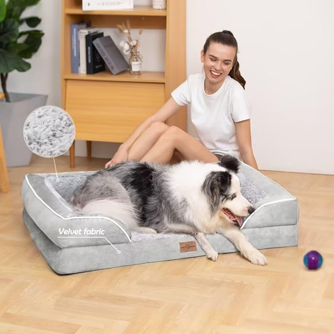 Comfort Expression Jumbo Dog Bed for Extra Large Dogs, Waterproof Orthopedic Large Breed Dog Beds, PV Washable Dogs Sofa Bed with Removable Cover & Non-Slip Bottom(Jumbo,Grey White)