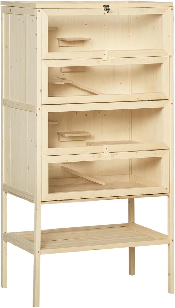 PawHut 5-Tier Wooden Hamster Cage Mice Habitat Rat Habitat with Openable Top, Front Door and Storage Shelf