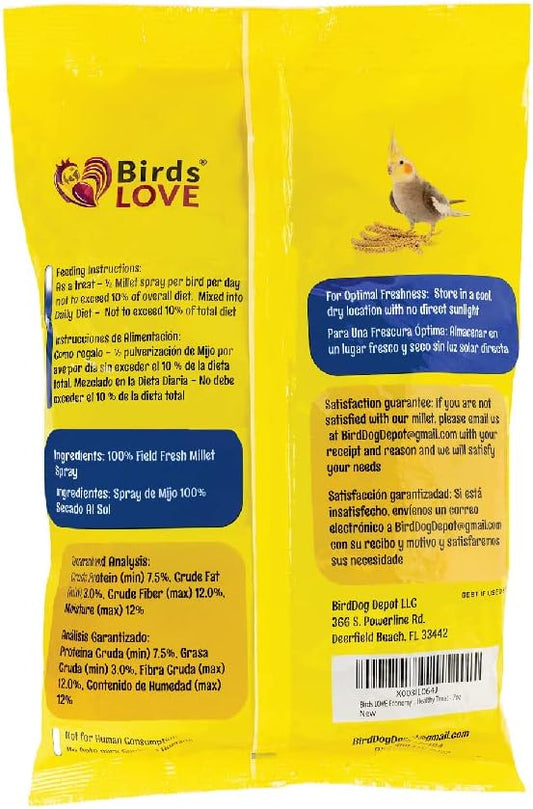Birds LOVE Economy Special Spray Millet - GMO-Free (No Stems Only Edible Tops) for Birds Cockatiel, Lovebird, Parakeet, Finch, Canary All Parrots Healthy Treat 7oz - Pack of 4