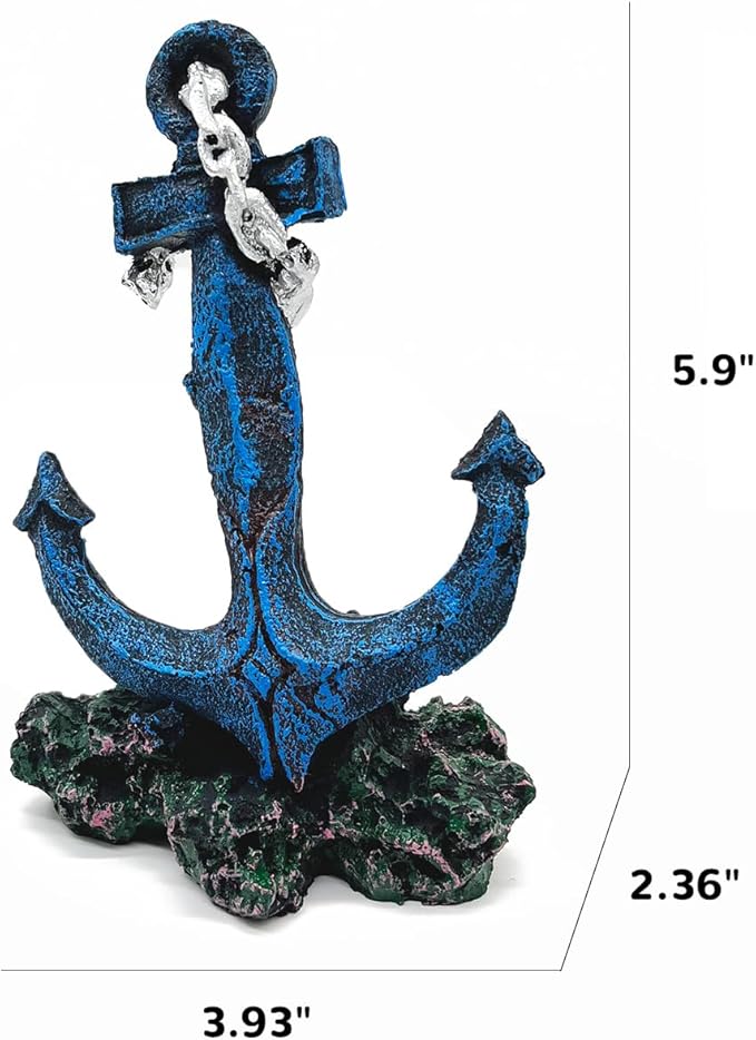 J-star Resin Anchor Aquarium Decor, Blue Nautical Fish Tank Ornament