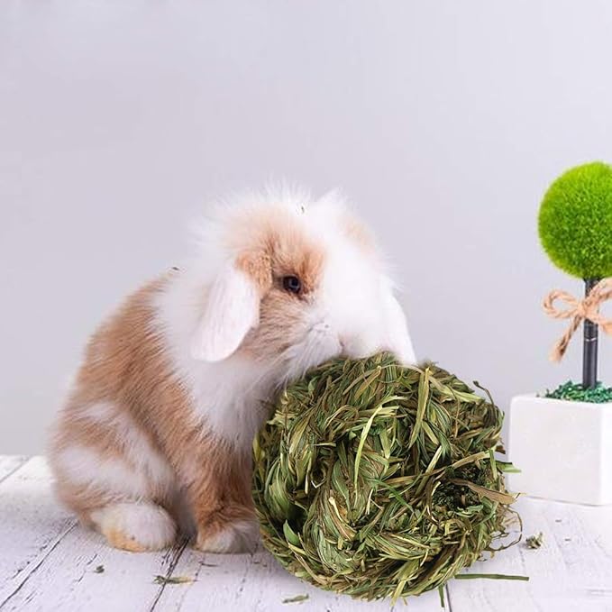 PINVNBY 6 Pack Rabbit Chew Grass Balls,Natural Timothy Woven Bunny Hay Ball Teeth Grinding Activity Play for Hamster Chinchillas Gerbils Guinea Pigs and Other Small Animal