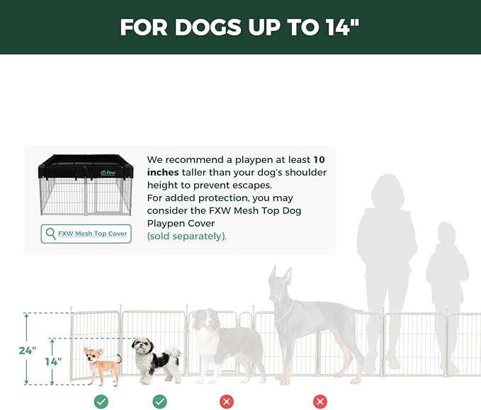 FXW Rollick Unleashed Dog Playpen for Indoor, Yard, RV Camping, 24 inch 24 Panels for Small and Puppy Dogs, White│Patented