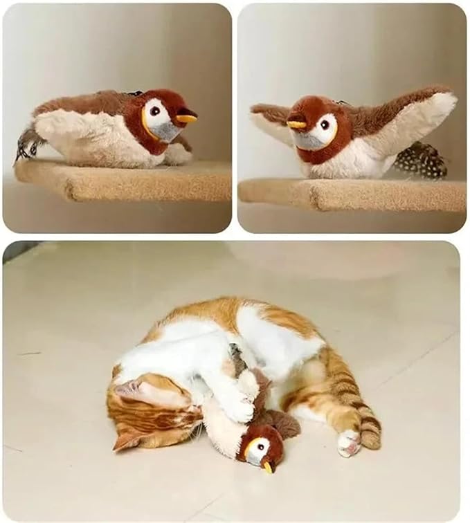 Flappy Bird Toy for Cats, Interactive Chirping Flying Bird Cat Toy, Flying Interactive Simulation Electric Sparrow Shaking Bird, Rechargeable Fun Toy for Indoor Cats (2pcs) (1pcs)