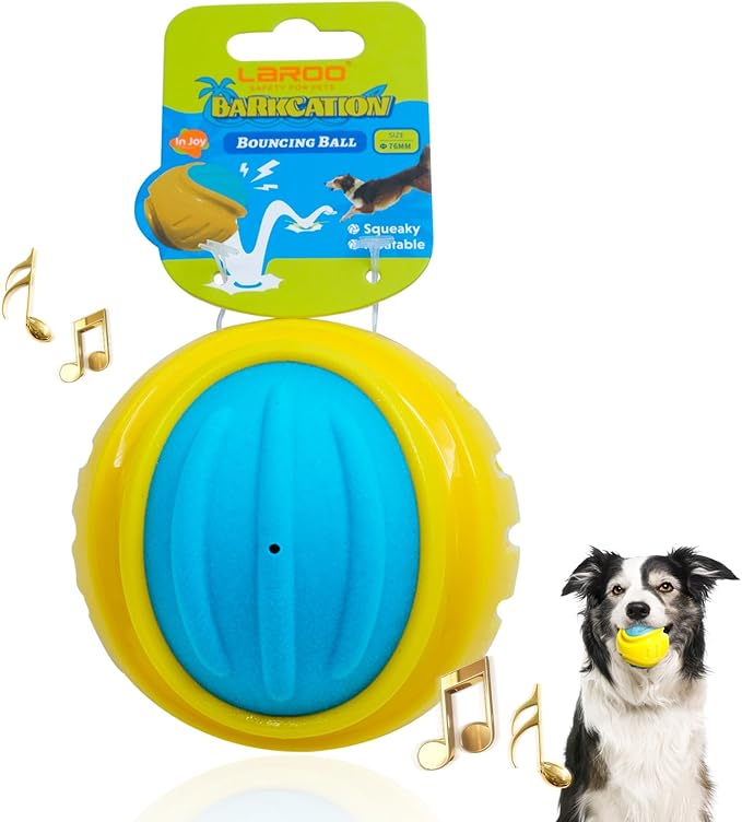 LaRoo Squeaky Dog Toys Ball, Puppy Chew Toys for Teething, Relieves Anxiety, Durable Interactive Dog Ball, Super Bouncy, Outdoor Waterproof, Floats in Water, Medium Dogs - 3inch
