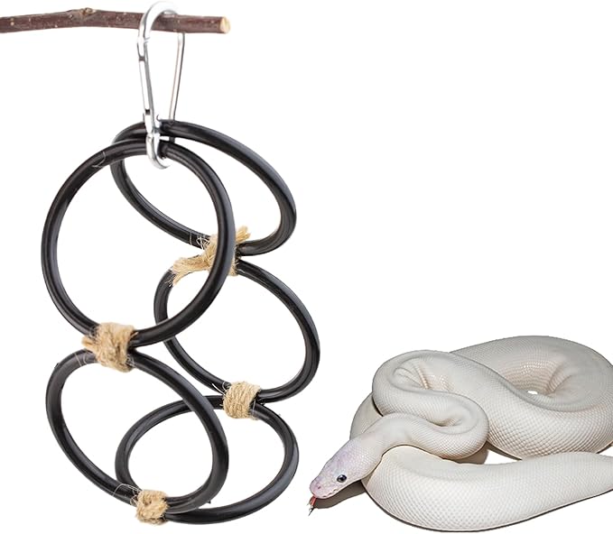 Ball Python Tank Accessories, Snake Climbing 5-Rings Enrichment Toy, Corn Snake Enclosure Accessories for Terrarium, Hanging Small Animal Activity Training Toy Reptile Swinging Habitat Decor