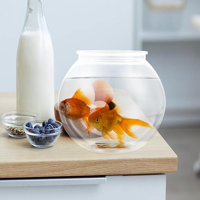 Plastic Fish Bowl, Aquarium Fish Tank Round Goldfish Tank Betta Fish Bowl Plant Holder Impact-Resistant Plastic for Betta Fish Aquarium, Home décor and Party Drinks (7" x 6.7" x 4")