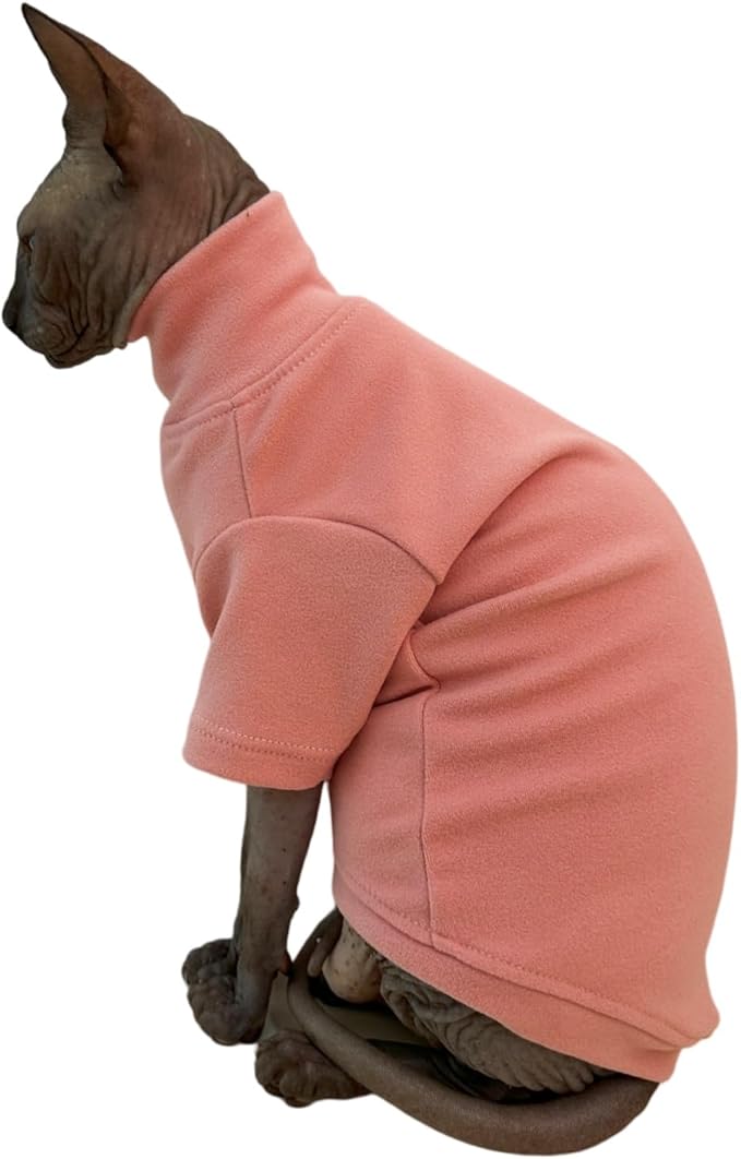 Sphynx Cats Solid Warm Fleece Shirt Cat Turtleneck Undershirt Thermal Hairless Cat Clothes for Sphynx, Devon, Cornish Cat Clothes and Small Kitten and Dogs (Pink, X-Large)