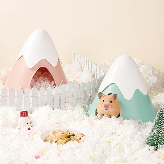 Hamster Hideout, Snowy Mountain Shape Hamster Hide House,Cute Small Animal Habitat Hideaway Hut for Syrian Hamsters, Mice, Gerbils, Rats (Pink)