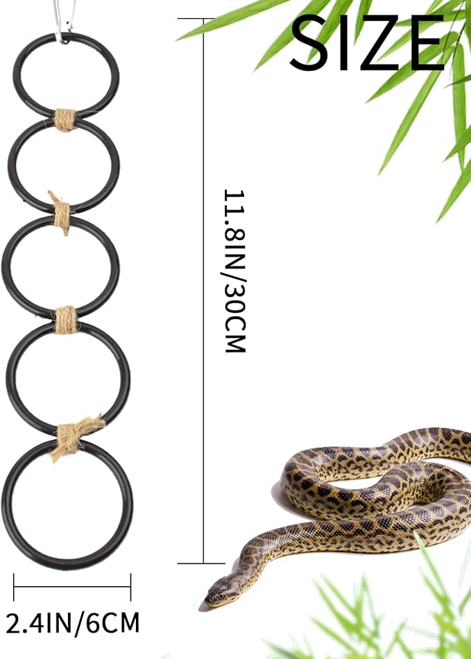 Ball Python Tank Accessories, Snake Climbing 5-Rings Enrichment Toy, Corn Snake Enclosure Accessories for Terrarium, Hanging Small Animal Activity Training Toy Reptile Swinging Habitat Decor