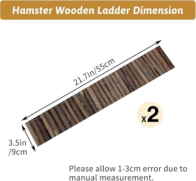 Hamiledyi 2PCS Natural Wood Hamster Climbing Ladder & Hideout Toy - Multi-Size Small Animal Cage Accessories for Syrian Hamsters, Mice, Gerbils, Sugar Gliders (21.7x3.5 Inch)