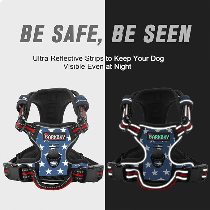 BARKBAY No Pull Dog Harness Front Clip Heavy Duty Reflective Easy Control Handle for Large Dog Walking(Star,XL)