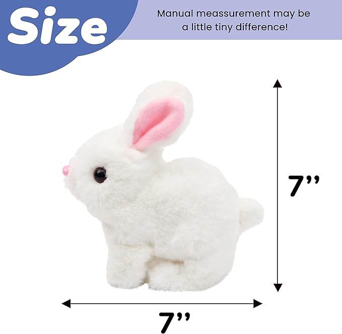 Hopearl Hopping Rabbit with LED Ears Interactive Electronic Pet Plush Bunny Toy with Sounds and Movements Animated Walking Wiggle Light up Ears Twitch Nose Gifts for Toddlers Birthday, Pink, 7''