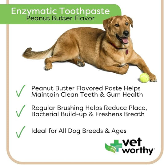 Vet Worthy Peanut Butter Enzymatic Toothpaste for Dogs - For Clean, Healthy Teeth and Gums - Freshen Dogs Breath - Peanut Butter Flavor - Made in the USA - Start Your Dog’s Dental Routine Today - 3oz