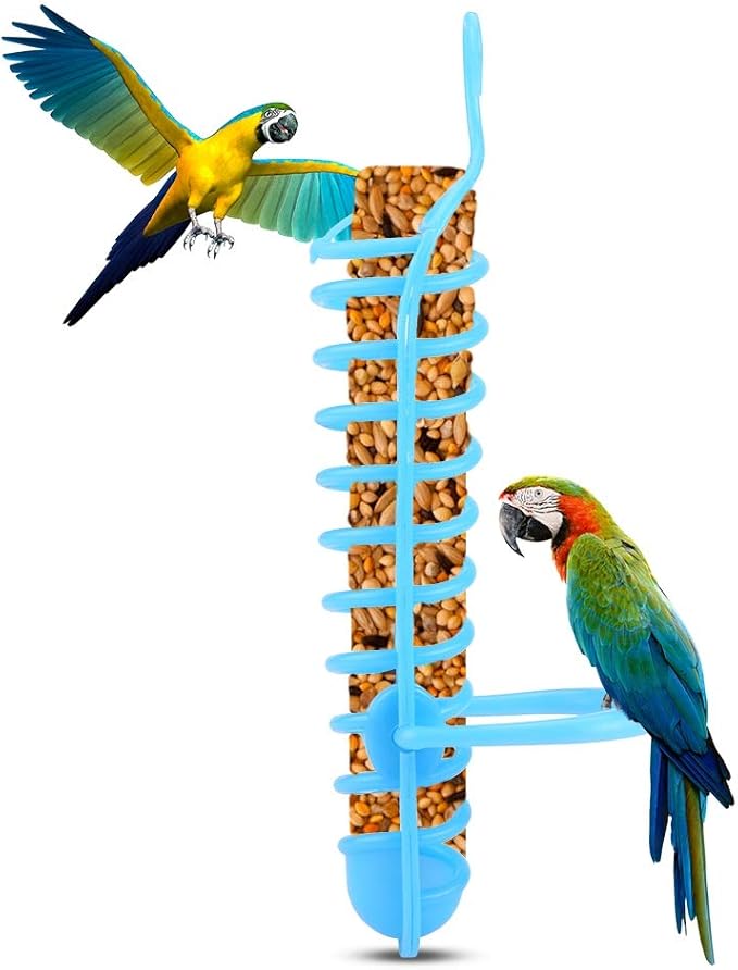 Parrots Feeder Basket, Milet Holder Feeder, Bird Cage Treat Holder for Fruit and Vegetable Milet Containers, Pet Birds Hanging Foraging Toys (Blue)