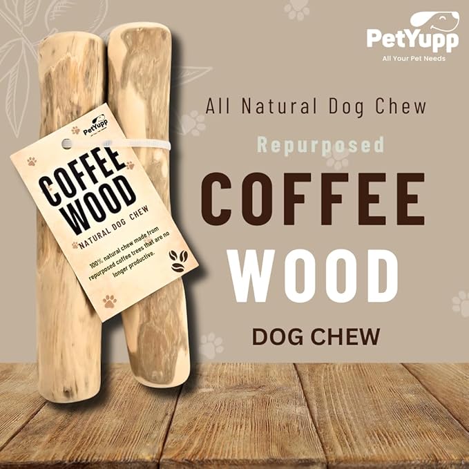 Natural Coffee Wood Dog Chew Small, 2 Count - Promotes Dental Health, Reduces Tartar & Chewing Exercise for Aggressive Chewers, Small, Medium & Large Dogs - Safe Chew Toy for Puppy