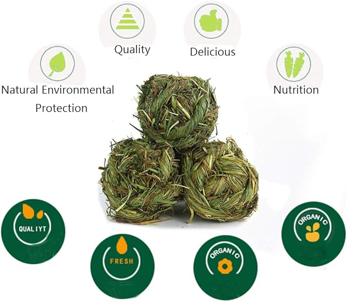 Rabbit Chew Ball Timothy Grass Grinding Small Animal Activity Play Chew Toys for Bunny Rabbits Hamster Guinea Pigs Gerbils