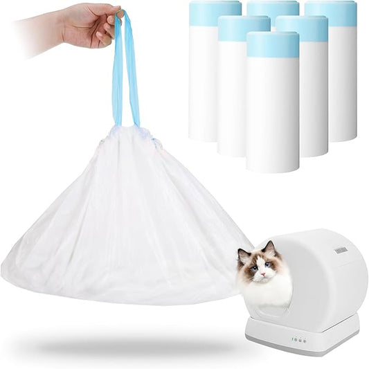 120 Count Self-Cleaning Cat Litter Box Liners Bag Compatible with Meowant MW-SC01/MW-SC02/MW-LR01, Heavy Duty Thick Drawstring Replacement Cat Litter Bags Self Cleaning Litter Box Bags 22 * 13"