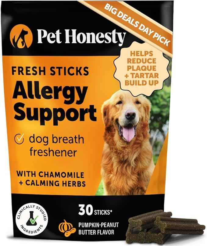 Pet Honesty Allergy Support Fresh Dental Sticks - Dental Treats for Dogs - Dental Dog Chews - Immune Health + Allergy Support for Dogs - Freshen Dog Breath, Reduce Plaque + Tartar - 30 Sticks
