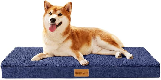 Patas Lague Orthopedic Dog Bed Large Sized Dog 36''X24'',Soft Waterproof Egg Crate Foam Medium Pet Crate Beds Mat with Removable Washable Cover and Non-Slip Bottom, Navy Blue