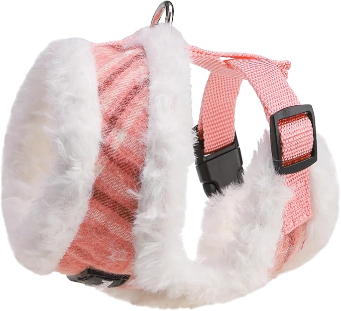SCENEREAL Dog Harness Collar and Leash Set, Warm Fleece No Pull Puppy Vest Harnesses No Chock Adjustible Step in Small Pet Halter for Outdoor Walking Training, Pink Plaid XS