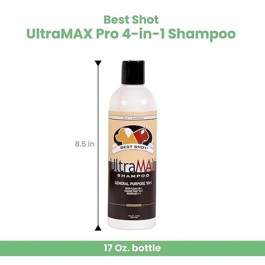 Best Shot UltraMAX Pro 4-in-1 Shampoo, Versatile Pet Shampoo, Ideal Pet Grooming Supplies, Ready to Use, Sweet Pea Essence, 17 Oz.