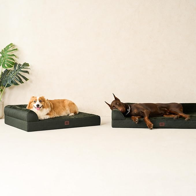 EHEYCIGA Memory Foam Dog Bed XXL, Giant Dog Bed Orthopedic with Washable Removable Cover, Waterproof Pet Bed Couch for Jumbo Dogs, 48x36x7 Inches, Dark Green