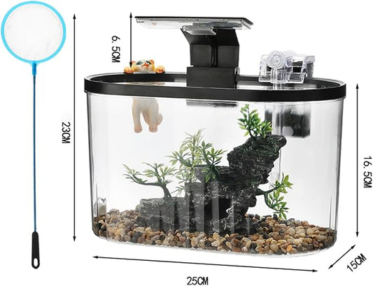 Fish Tank Aquarium, Glass Aquarium Starter Kit for Betta Fish Crystal Clear Viewing Self Cleaning System High-Transparency Glass Decorate Water Plants and Sand