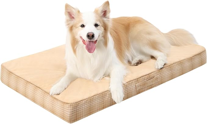 MIHIKK Washable Orthopedic Dog Bed for Large Dogs, XL Waterproof Pet Bed with Egg Crate Foam Strong Support, Machine Washable Cover & Anti-Slip Bottom & Durable Zipper 41x27(Light Brown)