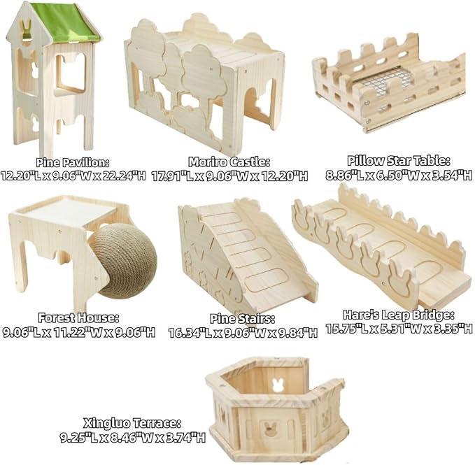 Wooden Guinea Pig Hideout, Bunny Houses and Hideouts Climbing Toys, Hamster Maze, Small Animal Accessories for Rabbit, Chinchilla, Rat, Mice, Gerbil (Combinations 12)