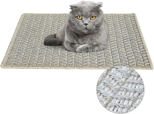 Premium Brazilian Cat Scratcher Mat – 24'' x 16'' Natural Fiber 100% Sisal with Jute Border, Ultra Durable, Scratching Pad, Doormat Rug, Protects Furniture and Carpets (Light Grey)