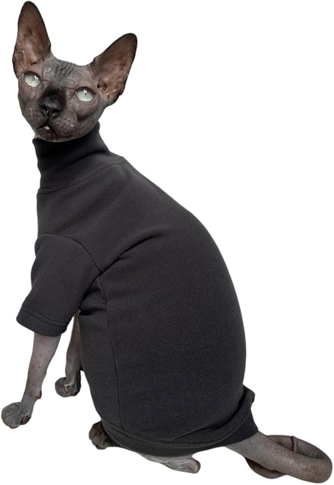 Sphynx Cats Solid Warm Fleece Shirt Cat Turtleneck Undershirt Thermal Hairless Cat Clothes for Sphynx, Devon, Cornish Cat Clothes and Small Kitten and Dogs (Deep Grey, Large)